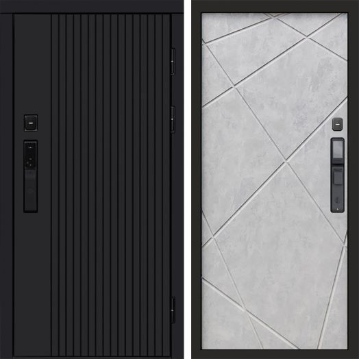 Входная дверь ВДК Твист Блэк с электронным замком - Лучи Бетон светлый