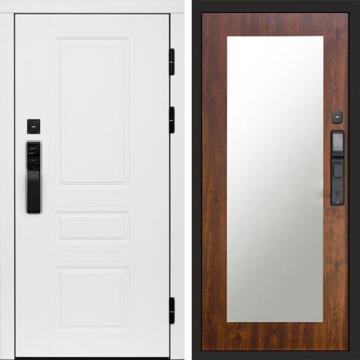 Входная дверь ВДК Орегон Вайт с электронным замком - Зеркало Триумф Дуб