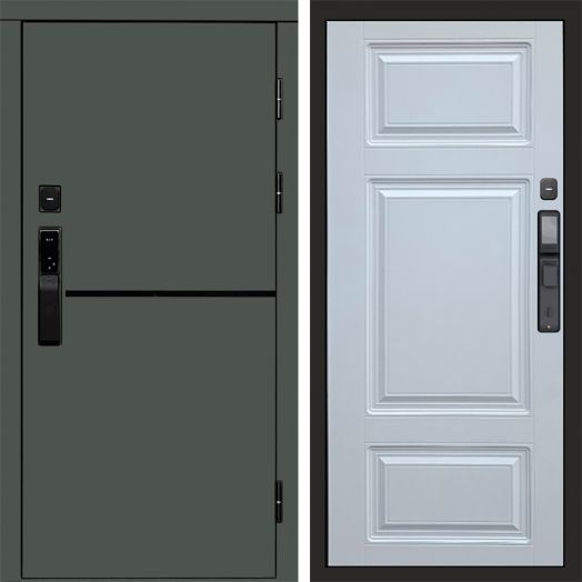 Входная дверь ВДК Тренд Грин с электронным замком - Лион Белый софт