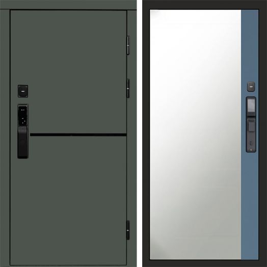 Входная дверь ВДК Тренд Грин с электронным замком - Широкое зеркало фацет Грей софт
