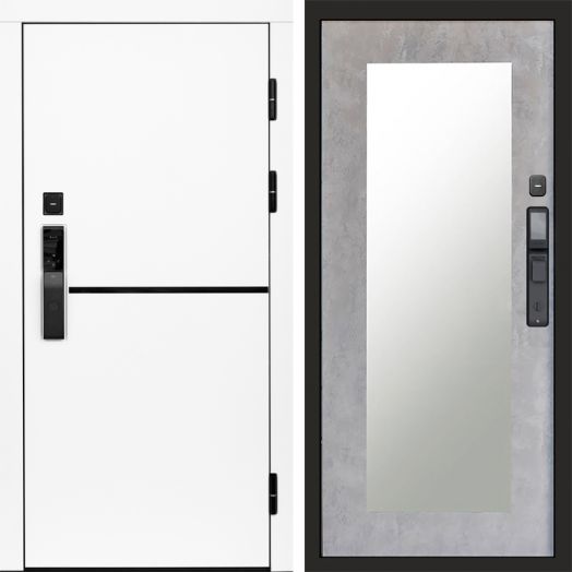 Входная дверь ВДК Тренд Вайт с электронным замком - Зеркало Триумф Бетон светлый