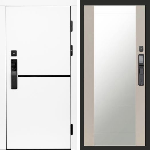 Входная дверь ВДК Тренд Вайт с электронным замком - Зеркало Слоновая кость