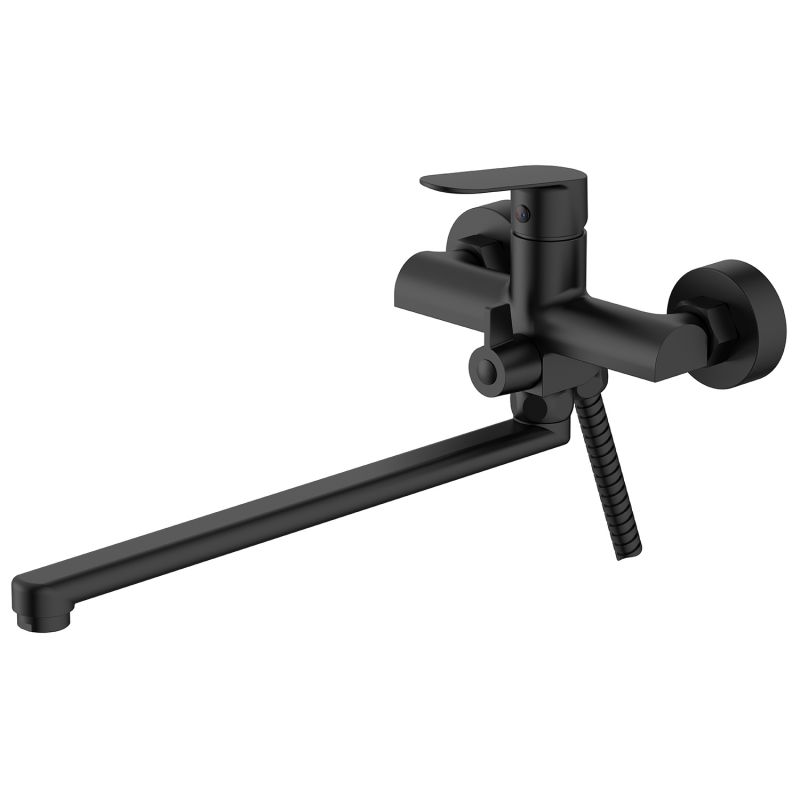 Смеситель для ванны Azario Alanti длинный излив, с ручным душем, черный матовый AZ-K1732B