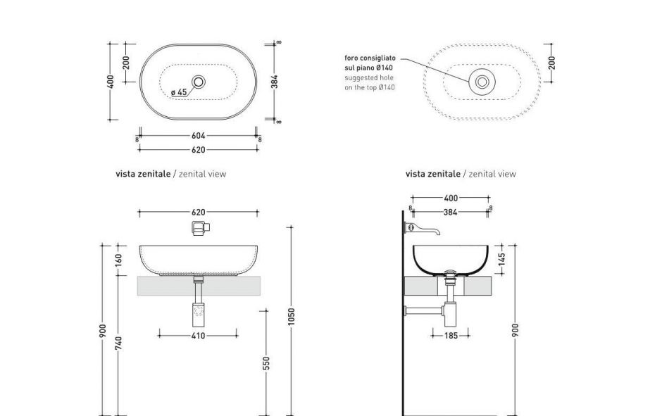 Накладная раковина Flaminia App 62 AP62A 62х40х16 см ФОТО
