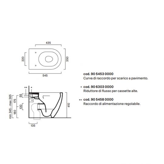 Унитаз напольный безободковый Catalano SFERA 514550001 55x35 см универс.слив смыв Tornado покрытие Cataglaze+ без крепежа схема 10
