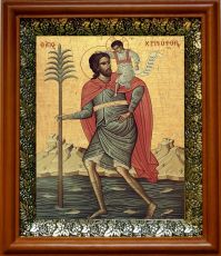 Икона Христофор Псеглавец в киоте с басмой Виноградная Лоза (UV-печать)(31052)
