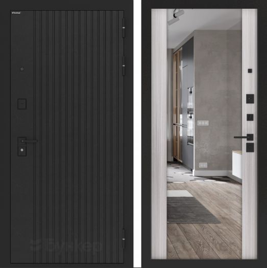 Входная дверь Бункер БН 06 - Зеркало максимум Сандал белый