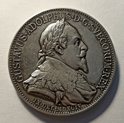медаль 1 талер 1894 Швеция UNC Густав II Адольф Серебро Редкость