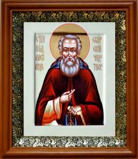 Икона Александр Свирский в киоте с басмой Виноградная Лоза (UV-печать)(31083)