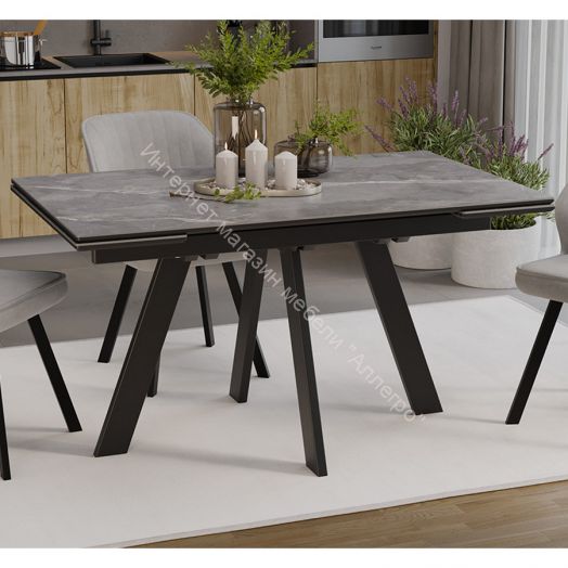 Стол обеденный «Джаггер» Тип 2 Черный муар, Керамика матовая серый мрамор