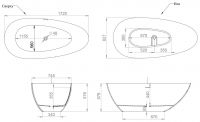 Белая ванна из искусственного камня Salini Paola Bassa 172x82 S-sense схема 3