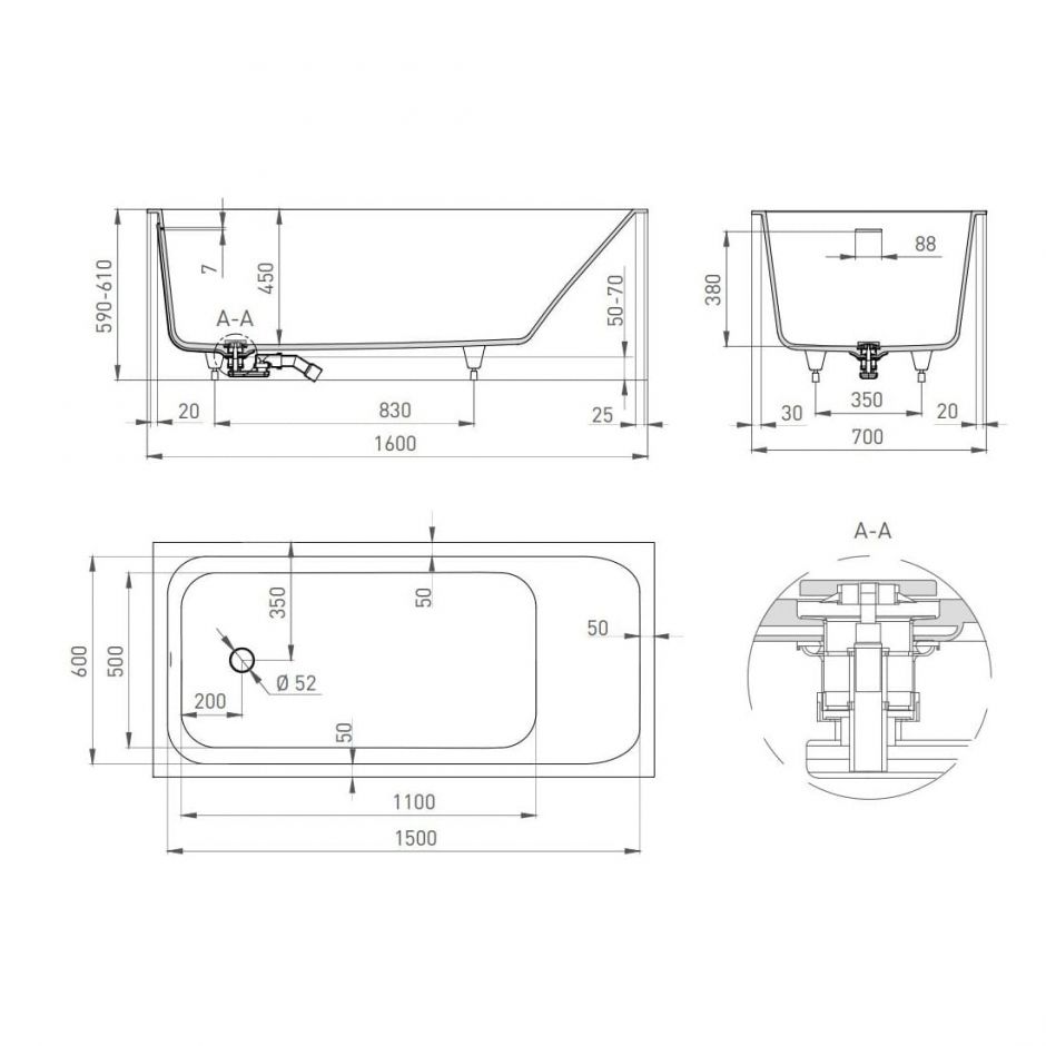 Белая ванна Salini Orlanda KIT 160 102115G ФОТО