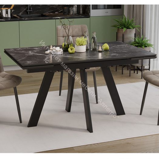 Стол обеденный «Джаггер» Тип 2 Черный муар, Керамика матовая чёрный мрамор