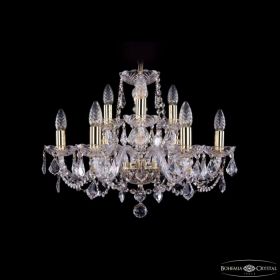 Люстра Хрустальная BOHEMIA IVELЕ CRYSTAL 1402/6+3/195 G LEAFS Золото, Стекло / Богемия Ивеле Кристалл