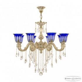 Люстра Бронзовая BOHEMIA IVELЕ CRYSTAL 71101/8/250 B GW P2 U CLEAR-BLUE/H-1H Золото Белёное, Латунь / Богемия Ивеле Кристалл