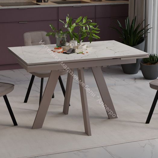 Стол обеденный «Джаггер» Тип 3 Капучино матовый, Бежевый мрамор