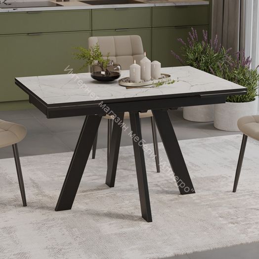 Стол обеденный «Джаггер» Тип 3 Черный муар, Бежевый мрамор
