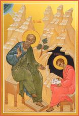Икона Иоанн Богослов и Прохор (Печать на холсте на деревяной основе 2-3см)(20055)