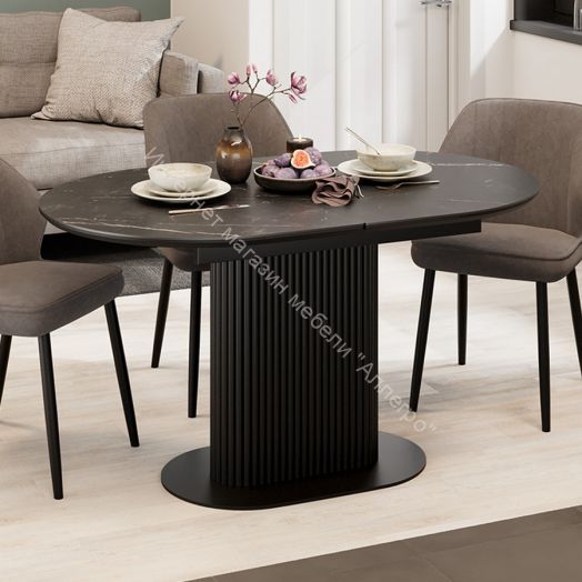 Стол обеденный раздвижной «Эридан» Тип 2 Черный муар, Керамика матовая черный мрамор