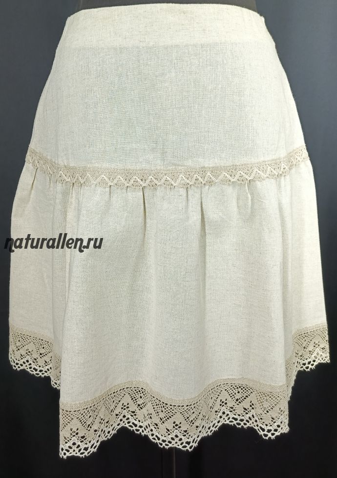 Юбка льняная без пояса с кружевом