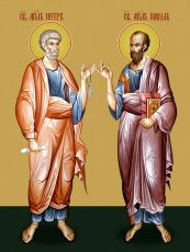 Икона Павел и Петр Апостолы (Печать на холсте на деревяной основе 2-3см)(20076)