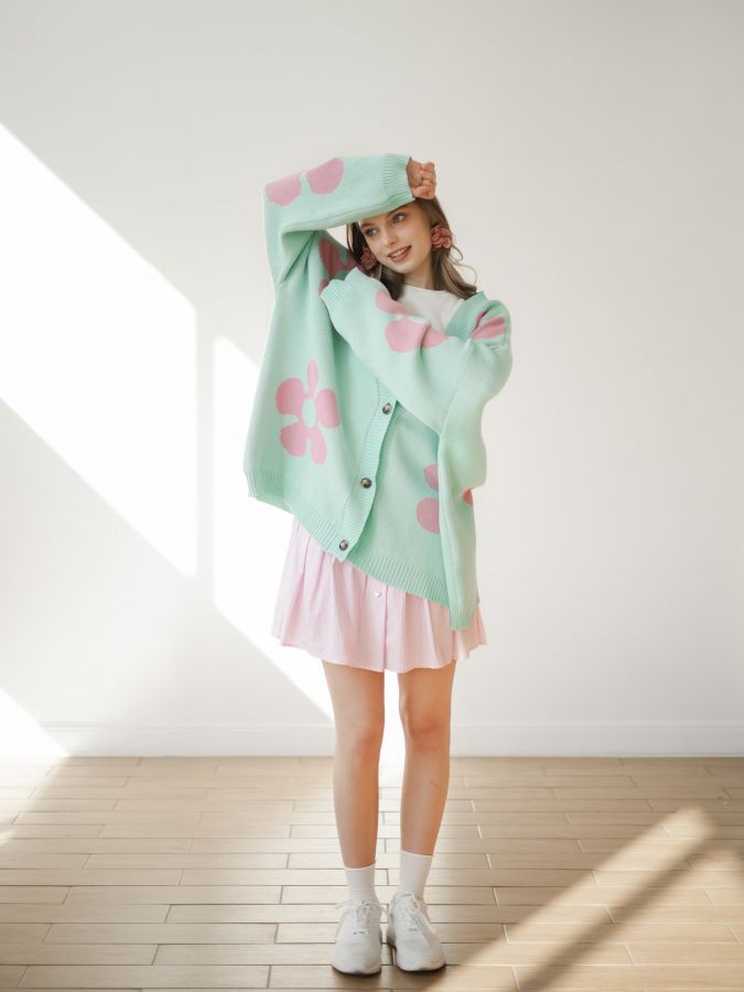 Кардиган с цветами мята