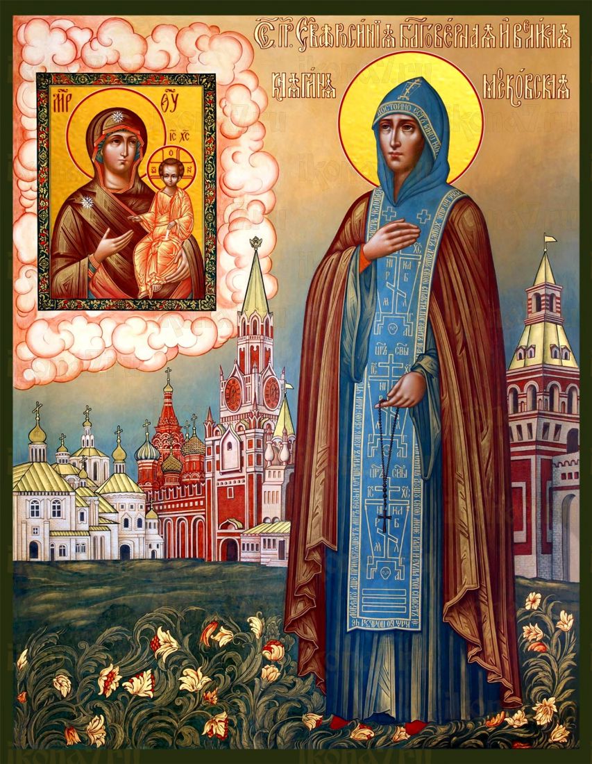 Рукописная икона Евфросиния Московская на липовой доске (ктг9-22318)