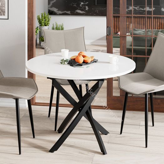 Стол обеденный раздвижной «Дуглас» Тип 1 Черный муар, Стекло глянцевое белое