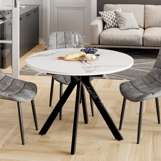 Стол обеденный раздвижной «Дуглас» Тип 2 Черный муар, Стекло матовое белый мрамор