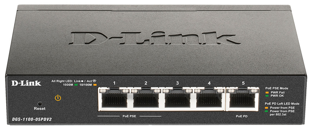 Коммутатор D-Link DGS-1100-05PDV2 2-PoE Smart 5-ports, DGS-1100-05PDV2
