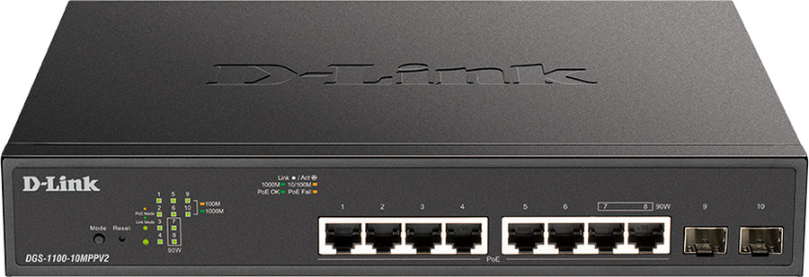 Коммутатор D-Link DGS-1100-10MPPV2/A 8-PoE Smart 10-ports, DGS-1100-10MPPV2/A