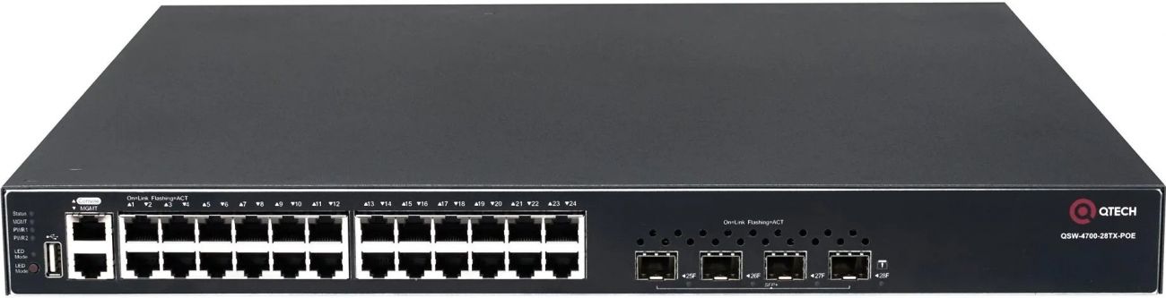 Коммутатор QTech QSW-4700-28TX-POE noPSU 24-PoE Управляемый 28-ports, QSW-4700-28TX-POE