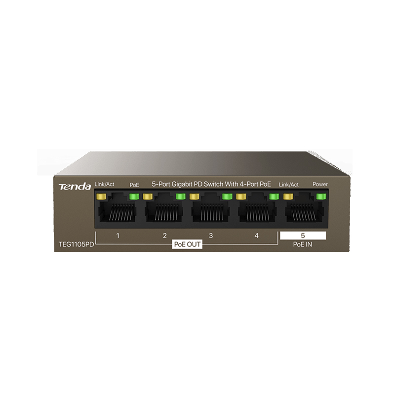 Коммутатор TENDA TEG1105PD 4-PoE Неуправляемый 5-ports, TEG1105PD