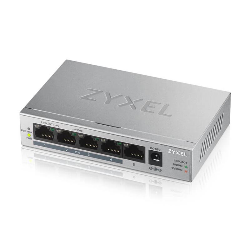Коммутатор ZyXEL GS1005HP 4-PoE Неуправляемый 5-ports, GS1005HP-EU0101F