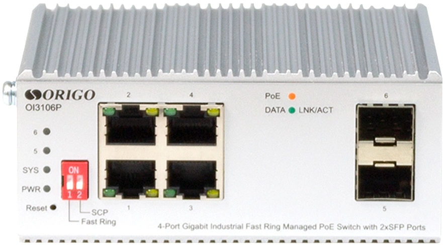 Промышленный коммутатор ORIGO OI3106P/60W 4-PoE Управляемый 6-ports, OI3106P/60W/A1A