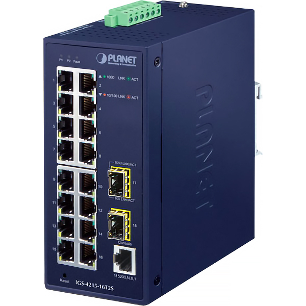 Промышленный коммутатор Planet IGS-4215-16T2S Управляемый 18-ports, IGS-4215-16T2S