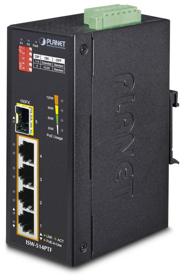 Промышленный коммутатор Planet ISW-514PTF 4-PoE Неуправляемый 5-ports, ISW-514PTF