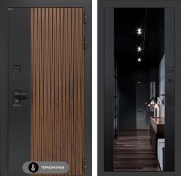 Входная дверь Лабиринт Айслаб - Зеркало максимум с тонировкой Черный кварц с терморазрывом