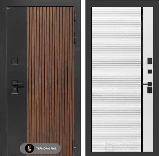 Входная дверь Лабиринт Айслаб - 22 Белый софт, черная вставка с терморазрывом