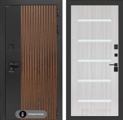 Входная дверь Лабиринт Айслаб - 01 Сандал белый, стекло белое с терморазрывом