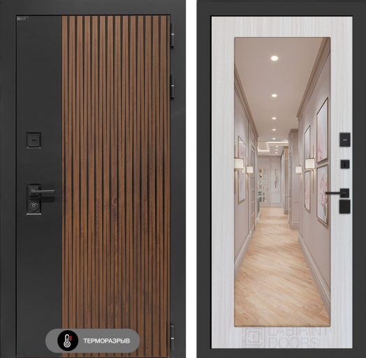 Входная дверь Лабиринт Айслаб - 18 Зеркало Сандал белый с терморазрывом