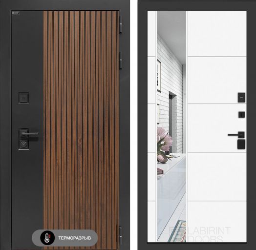 Входная дверь Лабиринт Айслаб - 19 Зеркало Белый софт с терморазрывом