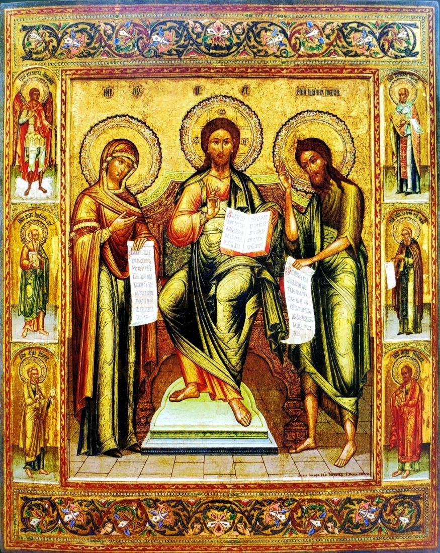 Рукописная икона Деисусный Чин (Триптих) на липовой доске (22430)