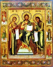 Рукописная икона Деисусный Чин (Триптих) на липовой доске (22430)
