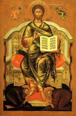 Рукописная икона Спас на престоле на липовой доске (22438)
