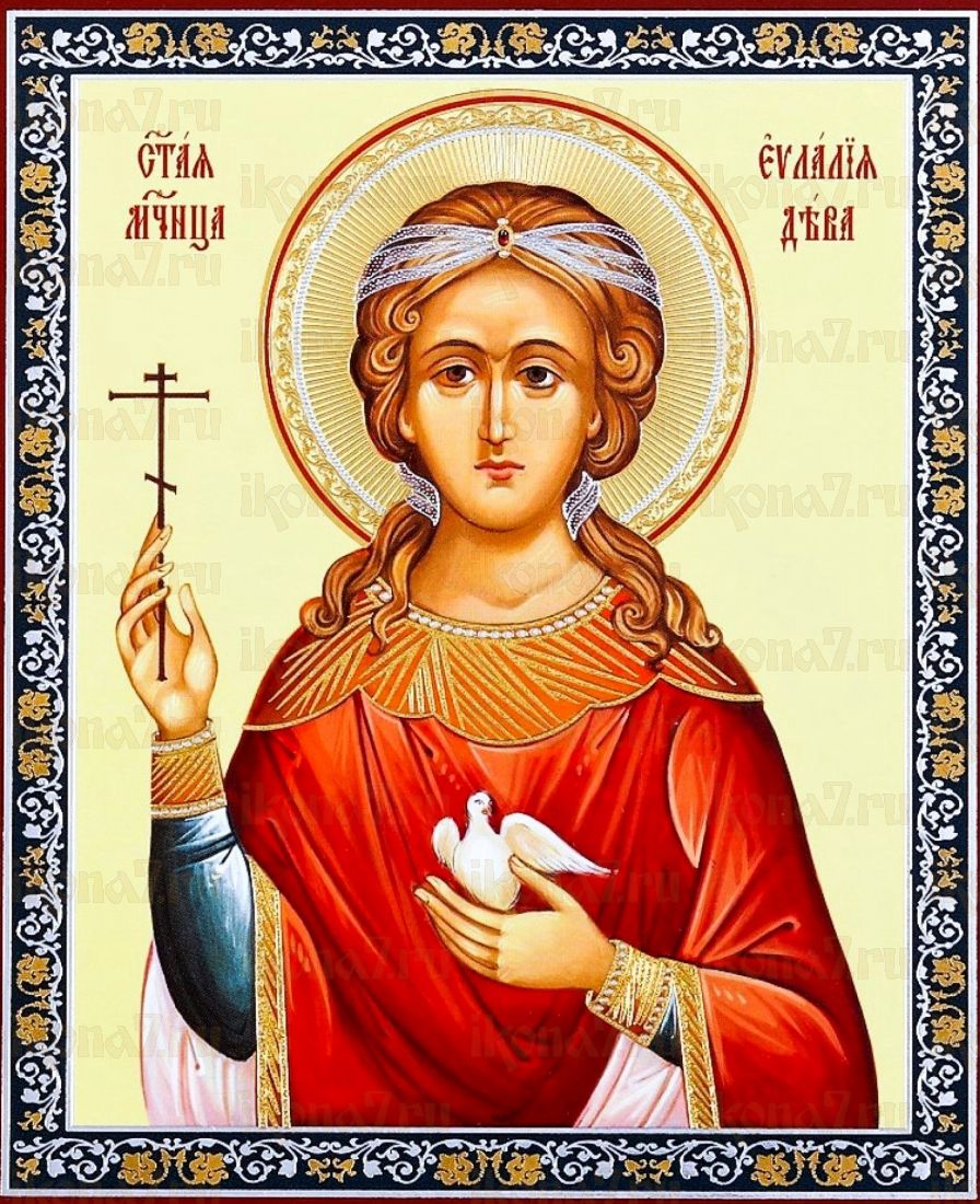 Рукописная икона Евлалия Барселонская на липовой доске (22465)