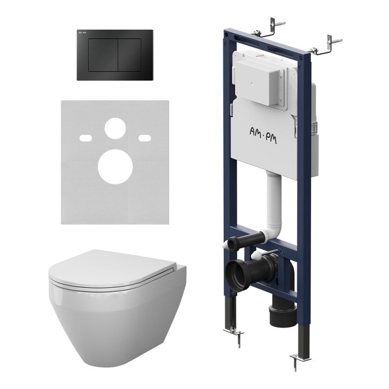 Комплект инсталляции AM.PM MasterFit унитаз Spirit V2.0 Aquaspin, клавиша черная IS130238.701900