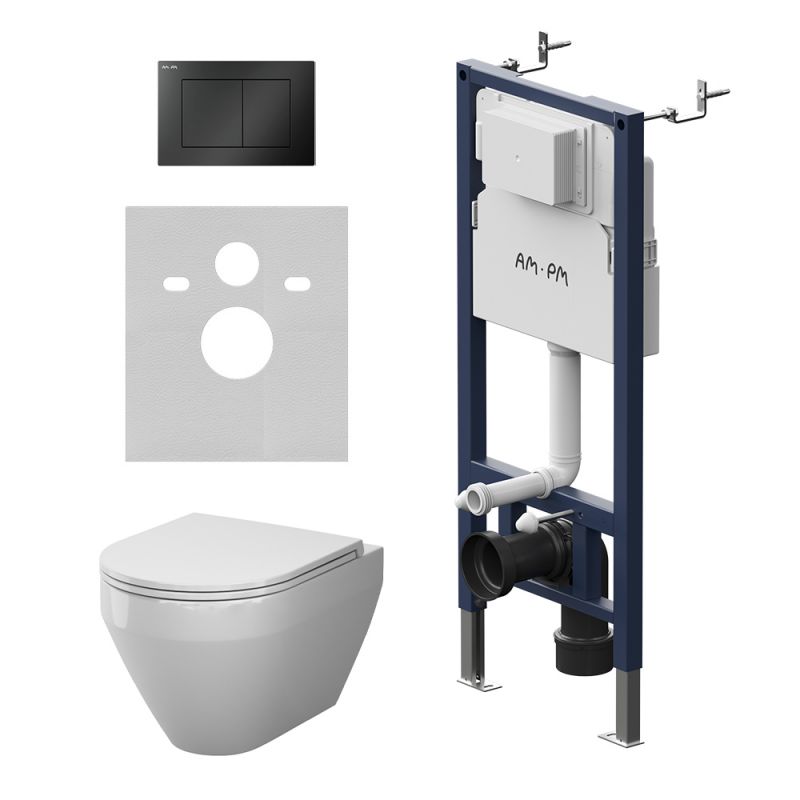 Комплект инсталляции AM.PM PrimeFit унитаз Spirit V2.0 Aquaspin, клавиша черная IS90238.701900