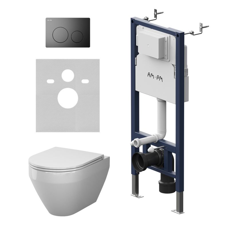 Комплект инсталляции AM.PM PrimeFit унитаз Spirit V2.0 Aquaspin, клавиша черная IS90138.701900