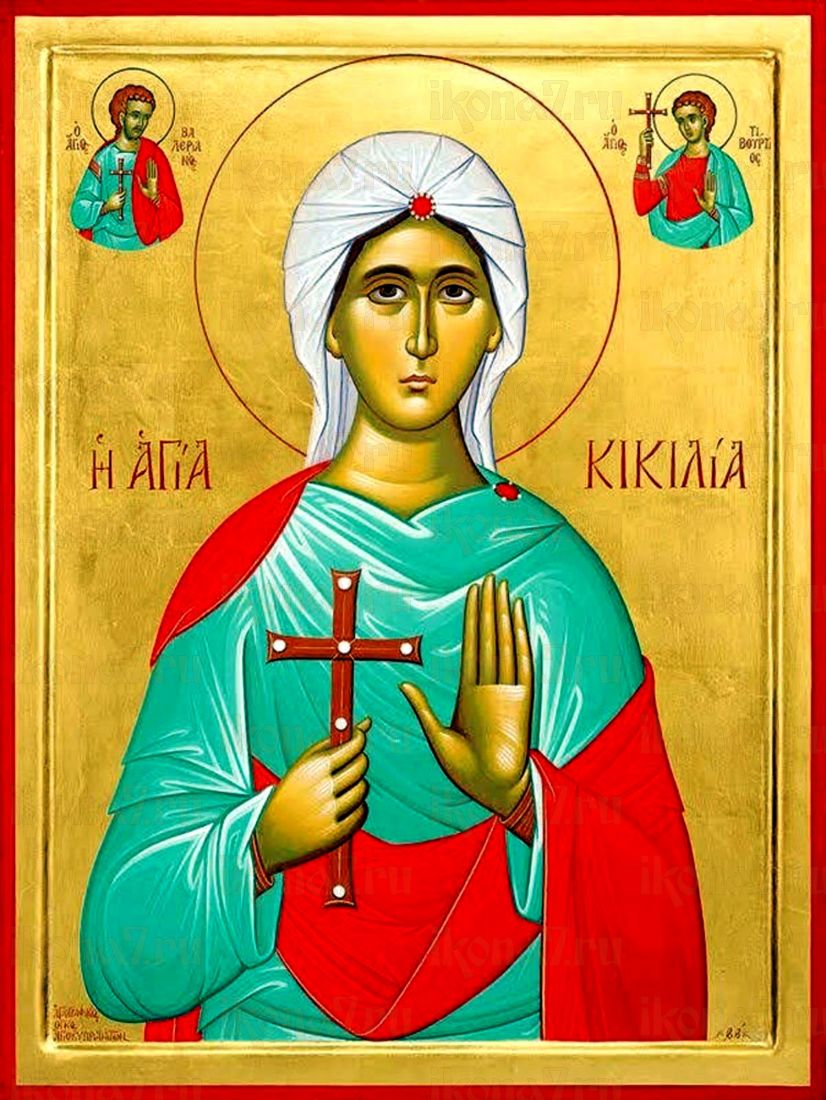 Рукописная икона Кикилия Римская на липовой доске (22485)